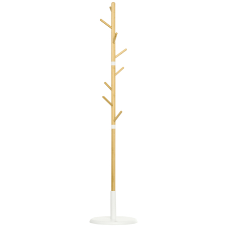 Living & hol -  Cuier Vertical cu 8 Carlige cu Baza Rotunda din Bambus, Lemn si Metal, Ø37,8x175,6 cm, Lemn Natural