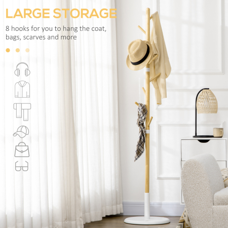  Cuier Vertical cu 8 Carlige cu Baza Rotunda din Bambus, Lemn si Metal, Ø37,8x175,6 cm, Lemn Natural [4]