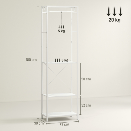  Cuiere de Podea cu Suport pentru incaltaminte, 4 Carlige si Raft 52x30x180cm Alb [2]