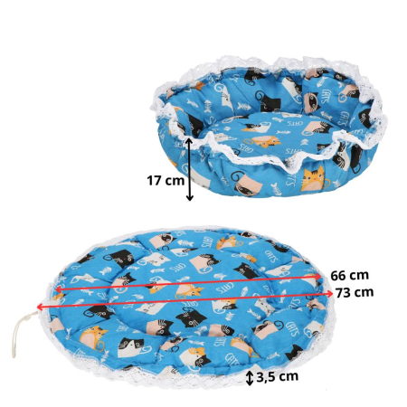 Culcus transformabil pisici tip saltea cu pereti snur ajustare, 73 cm, 2 in 1, albastru [2]