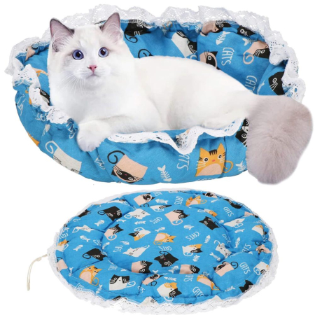 Culcus transformabil pisici tip saltea cu pereti snur ajustare, 73 cm, 2 in 1, albastru [6]