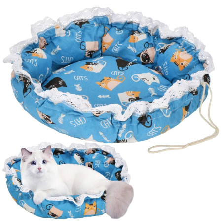 Culcus transformabil pisici tip saltea cu pereti snur ajustare, 73 cm, 2 in 1, albastru [3]