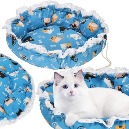 Culcus transformabil pisici tip saltea cu pereti snur ajustare, 73 cm, 2 in 1, albastru [1]