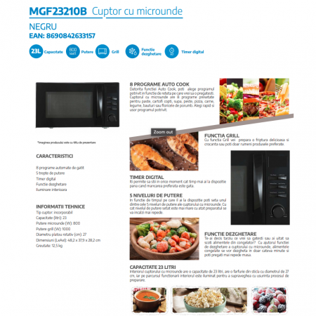 Cuptor cu microunde Beko MGF23210B, Putere 800 W, 23 L, 8 programe AutoCook, 5 trepte de putere, functie dezghetare, timer digital, Negru [4]