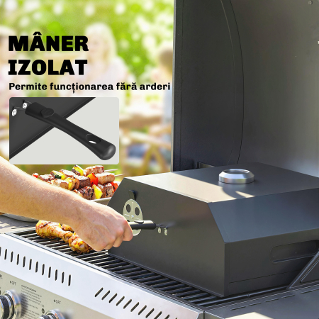  Cuptor pentru Pizza cu Lemne Portabil cu Piatra Cordierita si Termometru, Metal, 53x40x18.5 cm, Negru [5]