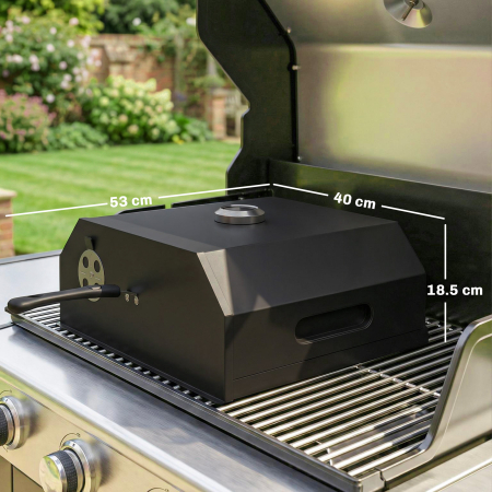  Cuptor pentru Pizza cu Lemne Portabil cu Piatra Cordierita si Termometru, Metal, 53x40x18.5 cm, Negru [2]