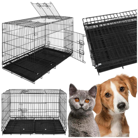 Cusca animale 2 usi pliabila metal tava detasabila xl, 100x70x60 cm, transport usor, negru [2]