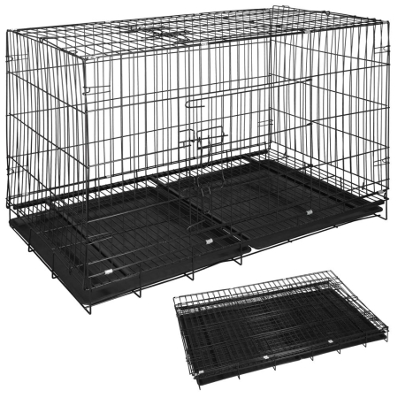 Cusca animale 2 usi pliabila metal tava detasabila xl, 100x70x60 cm, transport usor, negru [3]