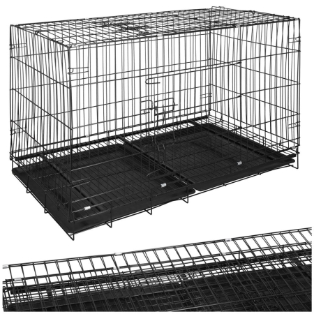 Cusca animale 2 usi pliabila metal tava detasabila xl, 100x70x60 cm, transport usor, negru [1]