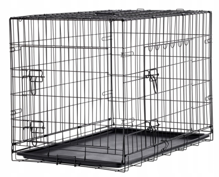 Cusca metalica pliabila animale maner tava detasabila, 107x69x76 cm, transport usor, negru [9]