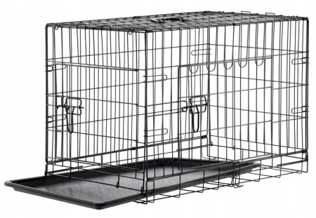 Cusca metalica pliabila animale maner tava detasabila, 107x69x76 cm, transport usor, negru [8]