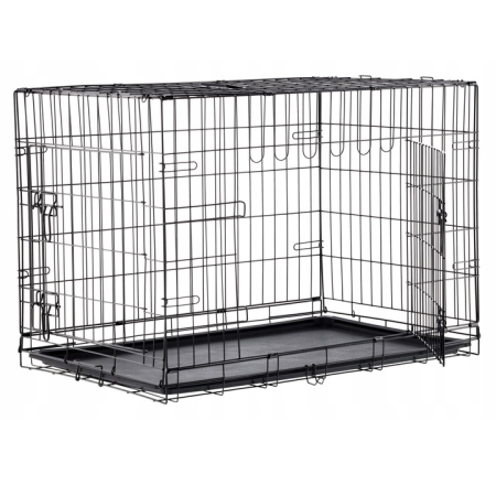Custi, cotete si tarcuri - Cusca metalica pliabila animale maner tava detasabila, 107x69x76 cm, transport usor, negru