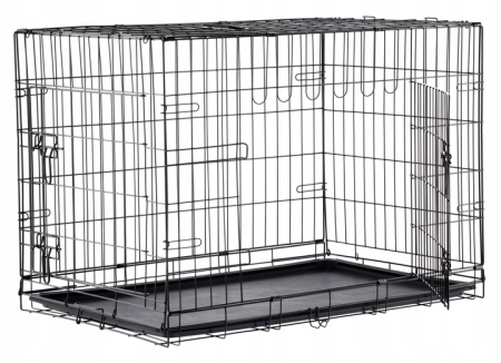 Cusca metalica pliabila animale maner tava detasabila, 107x69x76 cm, transport usor, negru [3]