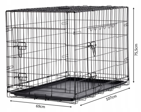 Cusca metalica pliabila animale maner tava detasabila, 107x69x76 cm, transport usor, negru [6]