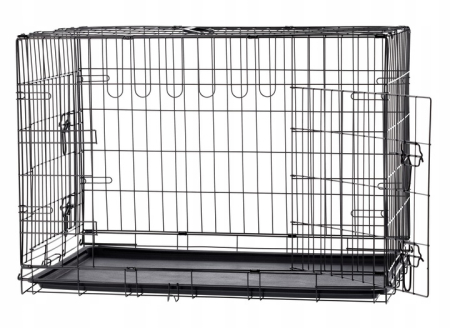Cusca metalica pliabila animale maner tava detasabila, 107x69x76 cm, transport usor, negru [4]
