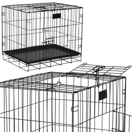 Cusca pentru animale, 2 usi, Pliabila din metal, L, Negru, 59x50x42 cm [1]