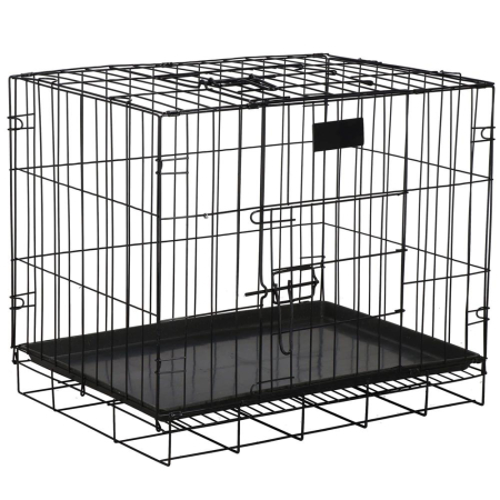 Custi, cotete si tarcuri - Cusca pentru animale, 2 usi, Pliabila din metal, L, Negru, 59x50x42 cm