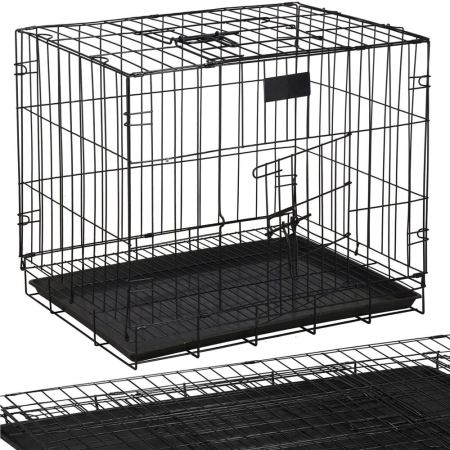 Cusca pentru animale, 2 usi, Pliabila din metal, L, Negru, 59x50x42 cm [13]