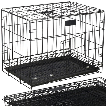 Cusca pliabila animale 2 usi metal, tava plastic detasabila, pliaza la 10 cm, transport usor, 60x50x42 cm, negru [13]