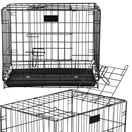 Cusca pliabila animale 2 usi metal, tava plastic detasabila, pliaza la 10 cm, transport usor, 60x50x42 cm, negru [7]