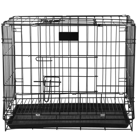 Cusca pliabila animale 2 usi metal, tava plastic detasabila, pliaza la 10 cm, transport usor, 60x50x42 cm, negru [8]