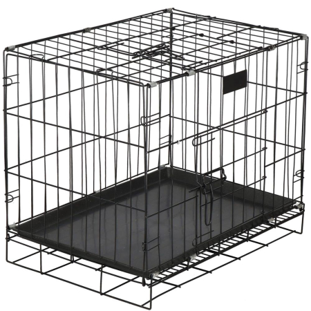 Living & hol - Cusca pliabila animale 2 usi metal, tava plastic detasabila, pliaza la 10 cm, transport usor, 60x50x42 cm, negru