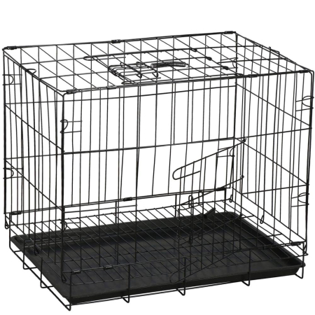 Living & hol - Cusca pentru animale, 2 usi, Pliabila din metal, M, Negru, 50x42x34 cm