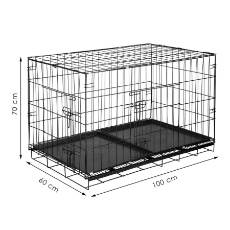 Cusca animale 2 usi pliabila metal tava detasabila xl, 100x70x60 cm, transport usor, negru [11]