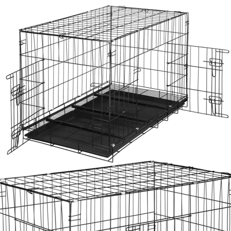 Cusca animale 2 usi pliabila metal tava detasabila xl, 100x70x60 cm, transport usor, negru [7]