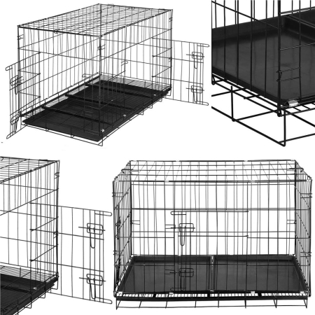Cusca animale 2 usi pliabila metal tava detasabila xl, 100x70x60 cm, transport usor, negru [9]