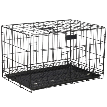 Cusca pentru animale, 2 usi, Pliabila din metal, XL, Negru, 93x67x56 cm [6]