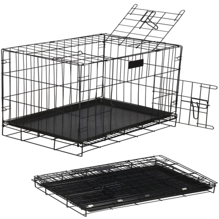 Cusca animale 2 usi pliabila metal tava detasabila xl, 93x67x56 cm, transport usor, negru [10]