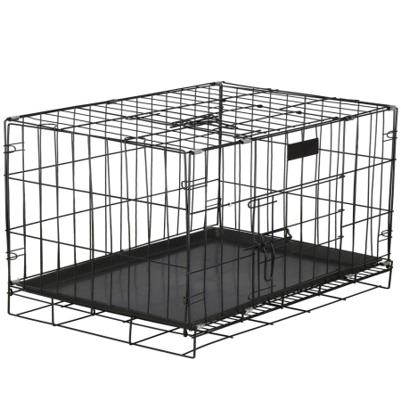 Cusca pentru animale, 2 usi, Pliabila din metal, XL, Negru, 93x67x56 cm [5]