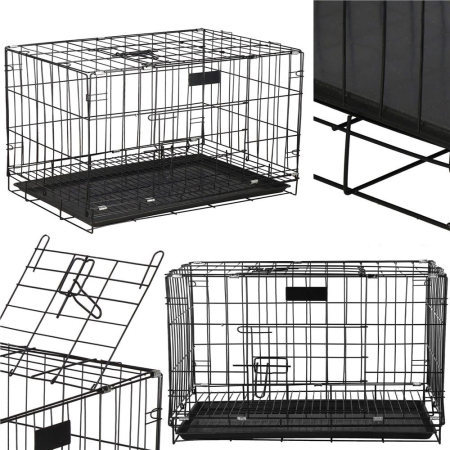 Cusca animale 2 usi pliabila metal tava detasabila xl, 93x67x56 cm, transport usor, negru [2]