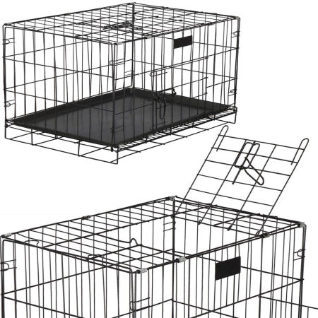 Cusca animale 2 usi pliabila metal tava detasabila xl, 93x67x56 cm, transport usor, negru [11]