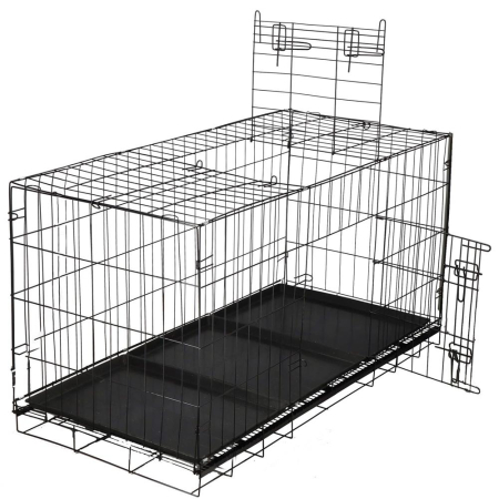 Cusca pliabila animale XXL 2 usi metal, tava detasabila, incuietori duble L, 130x70x61 cm, negru [3]