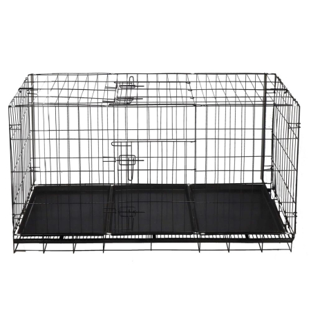 Cusca pliabila animale XXL 2 usi metal, tava detasabila, incuietori duble L, 130x70x61 cm, negru [4]