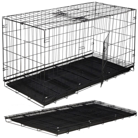 Cusca pliabila animale XXL 2 usi metal, tava detasabila, incuietori duble L, 130x70x61 cm, negru [1]