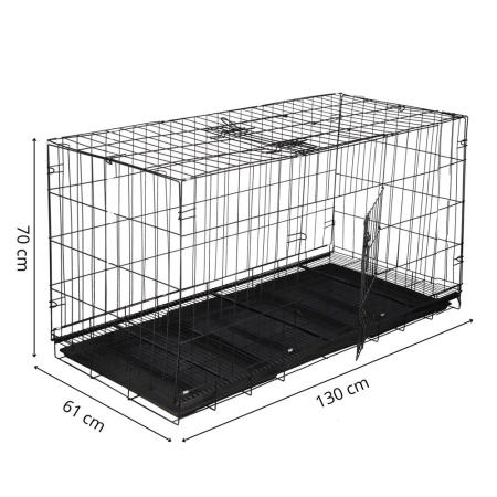 Cusca pliabila animale XXL 2 usi metal, tava detasabila, incuietori duble L, 130x70x61 cm, negru [13]