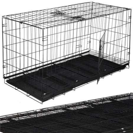 Cusca pliabila animale XXL 2 usi metal, tava detasabila, incuietori duble L, 130x70x61 cm, negru [2]