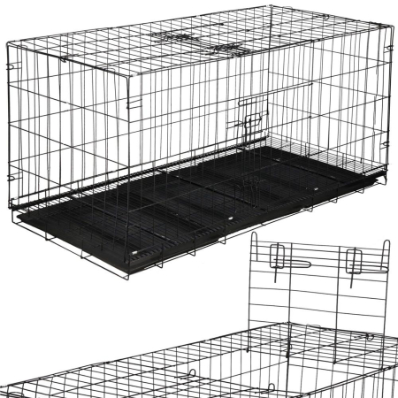 Cusca pliabila animale XXL 2 usi metal, tava detasabila, incuietori duble L, 130x70x61 cm, negru [7]
