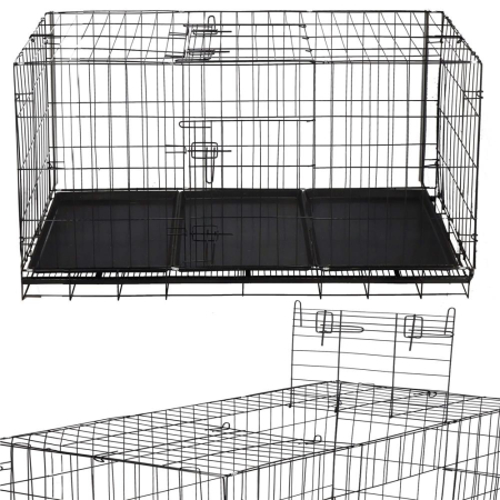 Cusca pliabila animale XXL 2 usi metal, tava detasabila, incuietori duble L, 130x70x61 cm, negru [6]