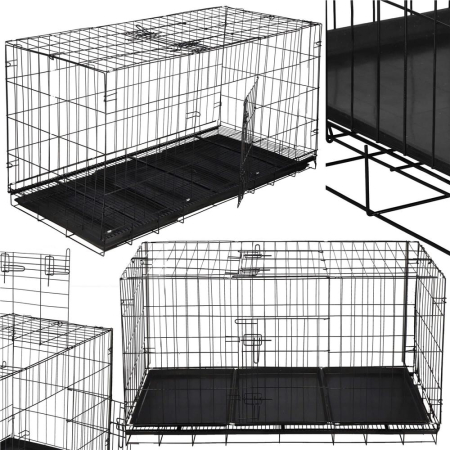 Cusca pliabila animale XXL 2 usi metal, tava detasabila, incuietori duble L, 130x70x61 cm, negru [5]