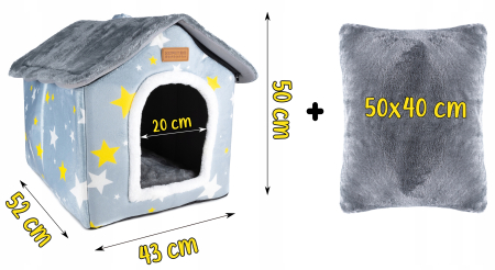 Cusca pentru pisici sau caini de talie mica, pentru interior, din catifea si bumbac, perna inclusa, 52x43x50cm [5]