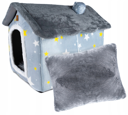 Cusca pentru pisici sau caini de talie mica, pentru interior, din catifea si bumbac, perna inclusa, 52x43x50cm [6]