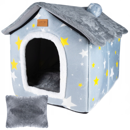 Custi, cotete si tarcuri - Cusca pentru pisici sau caini de talie mica, pentru interior, din catifea si bumbac, perna inclusa, 52x43x50cm