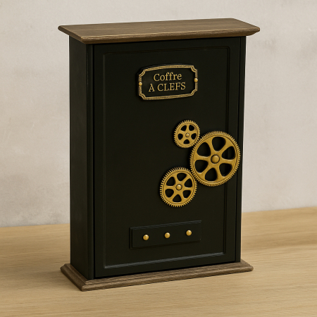 Cutie chei Atmosphera Nikolai cu 9 carlige, MDF si decor vintage seif, 27x38 cm, negru [4]