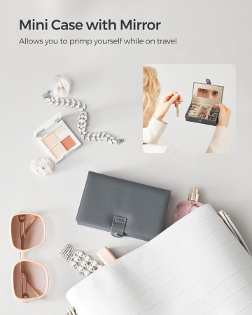 Cutie de bijuterii pe 3 nivele, cu 2 sertare, maner, oglinda, inchidere cu cheie, 18x26x17, gri [3]