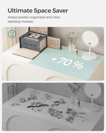 Cutie de bijuterii pe 3 nivele, cu 2 sertare, maner, oglinda, inchidere cu cheie, 18x26x17, gri [7]