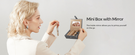 Cutie de bijuterii pe 3 nivele, cu 2 sertare, maner, oglinda, inchidere cu cheie, 18x26x17, gri [12]